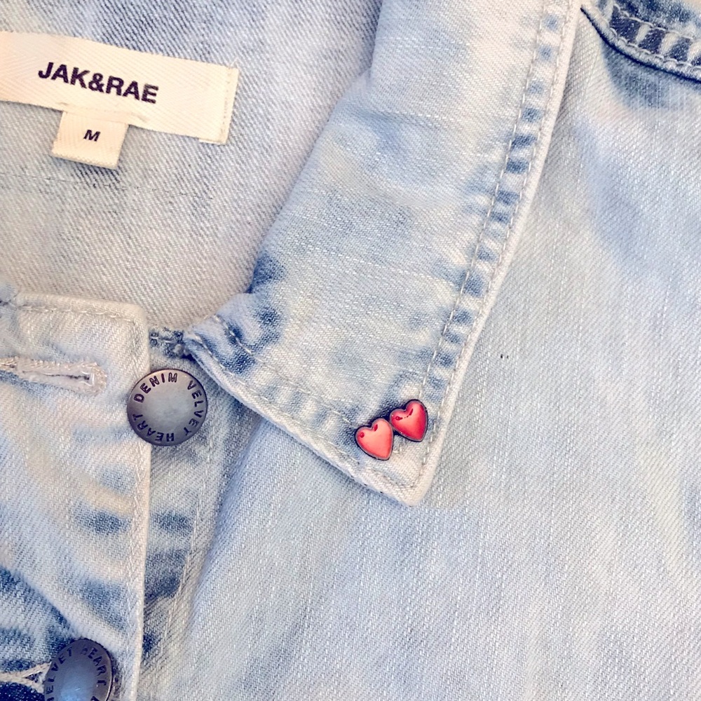Denim Trucker Jacket Womens Medium White Wash Blue Patches Cotton Jean Jacket - Picture 8 of 16